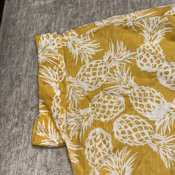 XL XXL pineapple Linen Top short cuffed sleeve pleated back flowy yellow white - Picture 3 of 5
